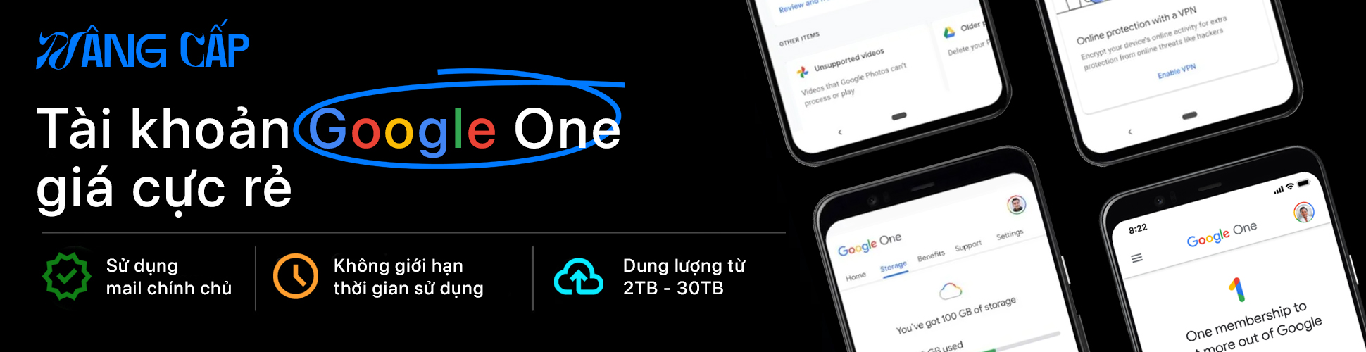 Nâng cấp Google One 30TB giá rẻ