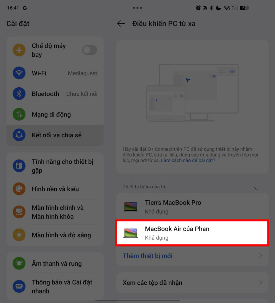 Cách liên kết giữa OPPO Find N5 với MacOS