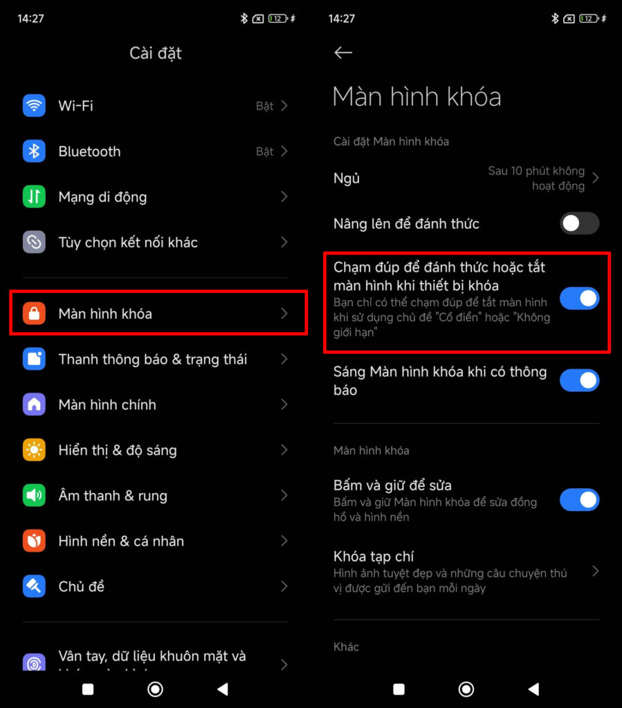 Cách bật chạm 2 lần mở màn hình trên Redmi 13x