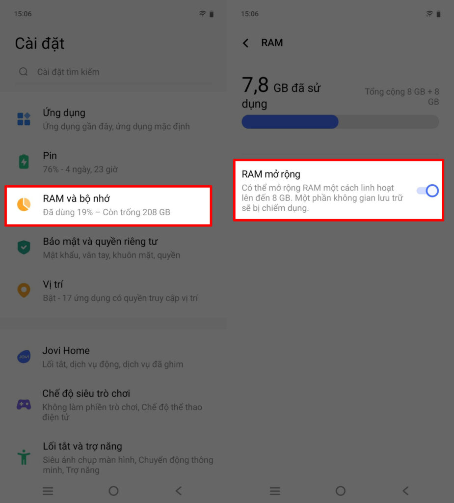 Cách mở rộng RAM trên vivo V50 Lite